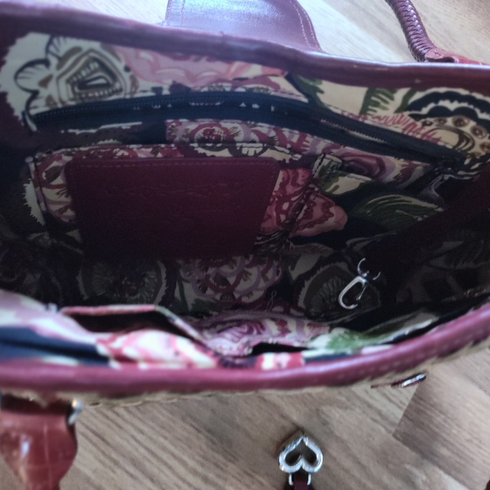 BRIGHTON Red Embossed Leather And Woven‎ Straw Purse Multi-Pocket - Picture 4 of 5